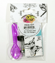 ART GLITTER PINS KIT 6 STAINLESS STEEL PINS AND 6 NOODGERS